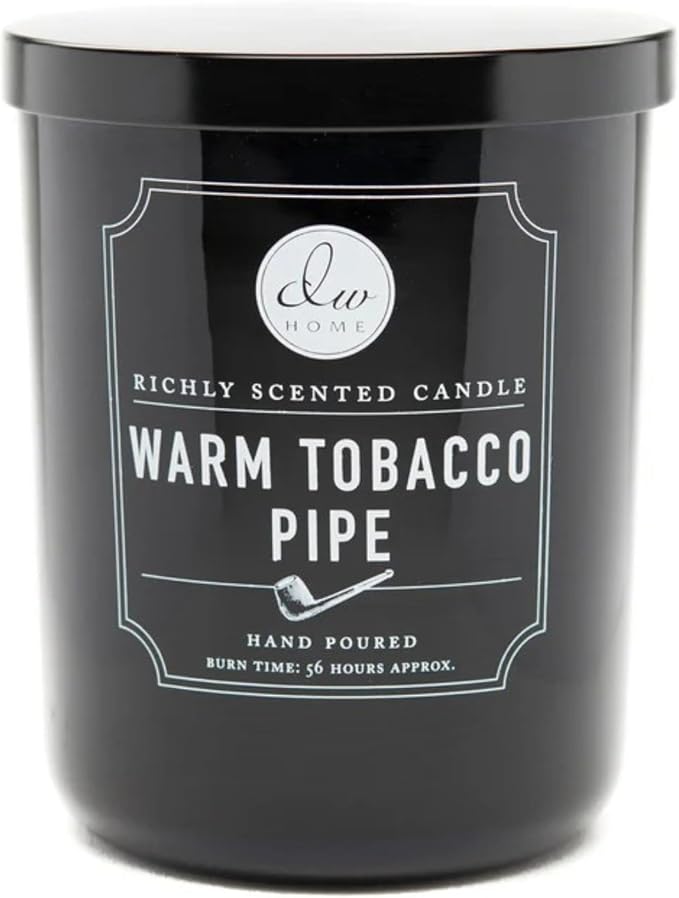 DW Home Warm Tobacco Pipe Scented Candles, 15 oz Large Double Wick Jar, Up to 56 Hour Burn Time, Hand-Poured, Strong Long Lasting Woodsy Fragrance, Gifts for Men & Women