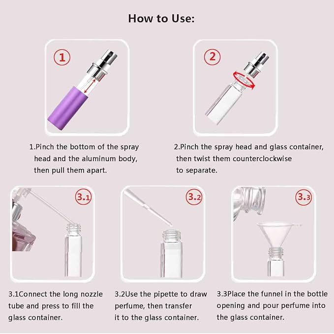 Refillable Perfume Atomizer Travel Size – 6-Pack Leak-Proof Glass Liner Portable Empty Spray Bottles for Perfume, Cologne & Essential Oils (5ml)