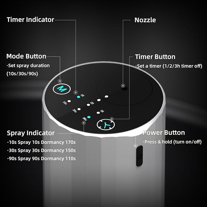 Waterless Essential Oil Diffuser Aromatherapy Scent Diffusers for Home Large Room, Bedroom, Car, Office, Desk, Battery Operated Mini Portable Air Freshener (Silvery)