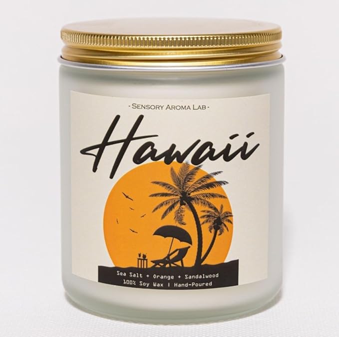 Sea Salt & Orange & Sandalwood Soy Wax Candle, 7OZ - Hawaiian Gifts, Hawaiian Decor, Hawaii Gifts for Women, Friends, Family