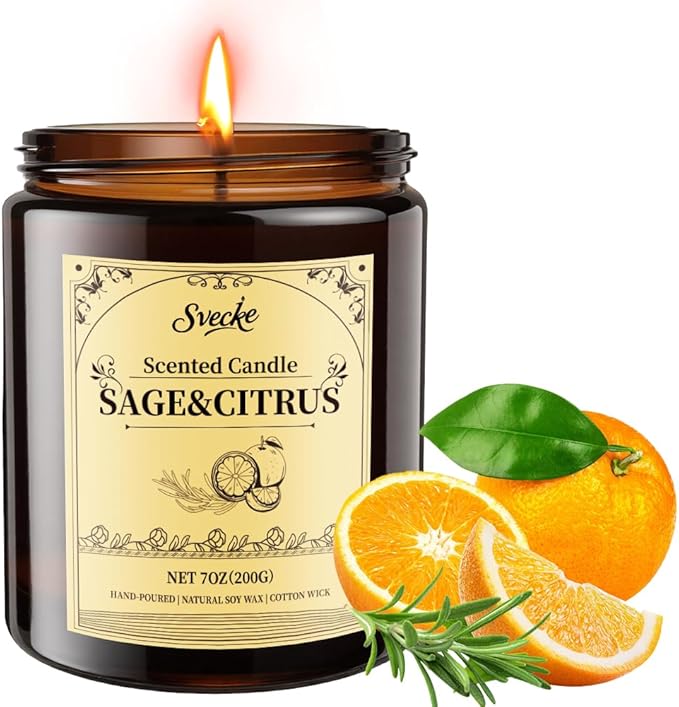 Sage and Citrus Scented Candles, 7oz Soy Wax Candle, Long Lasting Aromatherapy Jar Candle for Home, Scented Long Burning Candle Gift for Women and Men