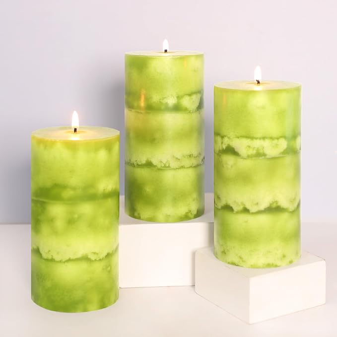 Sage Scented Candles - 3x6 Inch Green Pillar Candles Hand-Poured Long Lasting Burn Time Dripless Large Aromatherapy Candles for Home Scented Cleansing House Bathroom Relaxation Spa Church