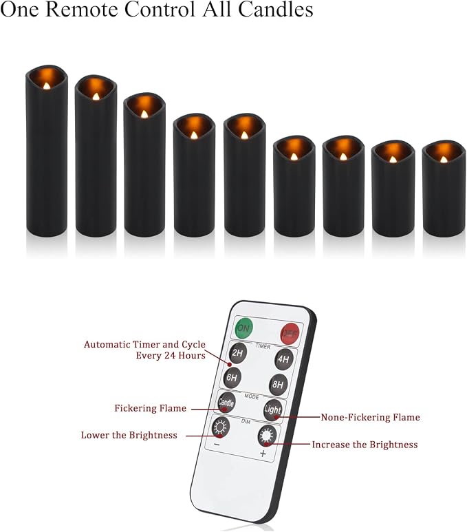 Vinkor Flameless Candles (Black Set of 9)