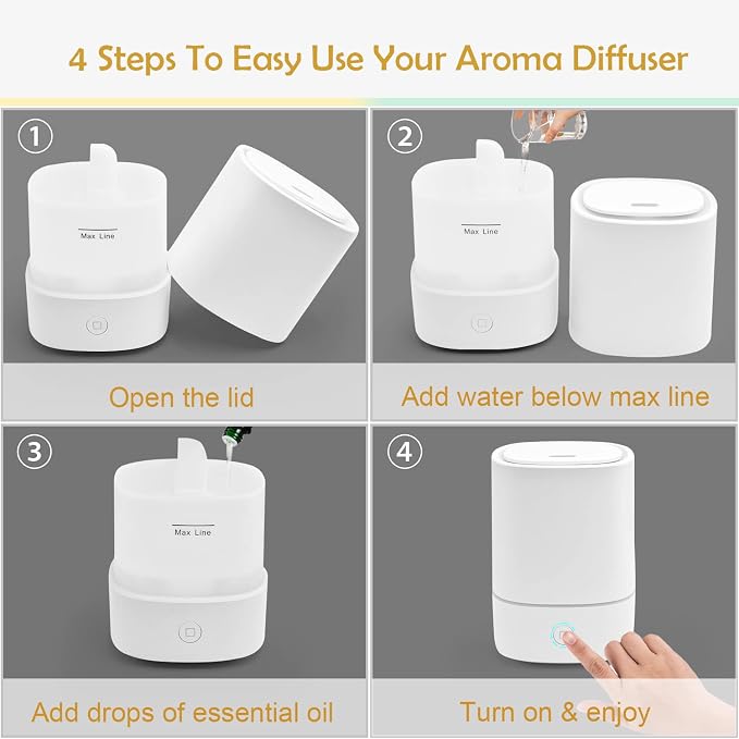 Essential Oil Diffusers for Home with USB Cord, 150ml Aroma Humidifier for Office, Water Shortage Protection, 7 Color LED Lights White Scent Mist Dorm Room Essentials Aromatherapy Ultrasonic