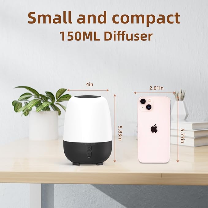 SEEDSEEL 150ML Rechargeable Battery Powered Essential Oil Diffuser, Cordless Portable Aromatherapy Diffuser,7-Hour Run time, 7-Color LED Lights