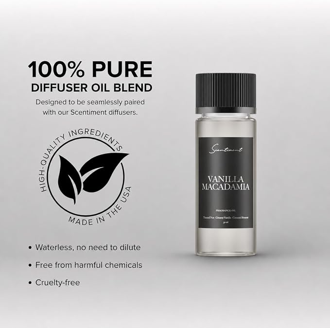 Scentiment Vanilla Macadamia Diffuser Oil - Premium Hotel Scent with Notes of Toasted Nut, Creamy Vanilla & Coconut Blossom Home Scent, Hotel Fragrance Oil Diffuser Refill - 1.69 fl oz (50 mL)