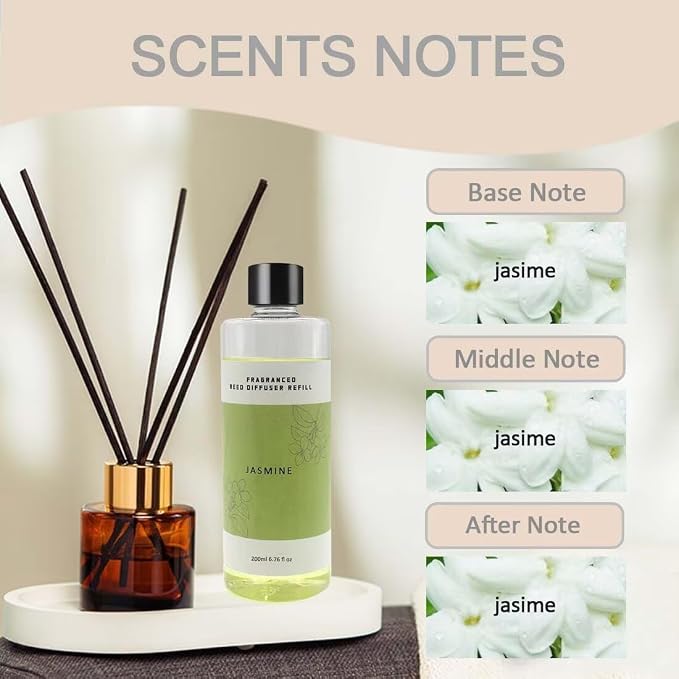 Scent Diffuser Oil Refill | 6.76 fl oz(200ml) Home Fragrance Defusers | Scented Aroma Essential Oil Reed Diffuser Jasmine 200ml