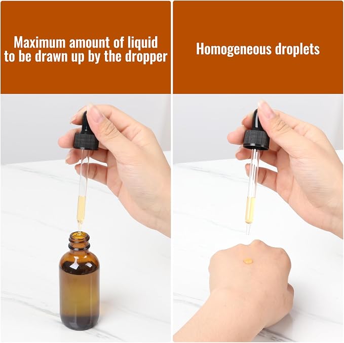 STARSIDE 24 Pack 2 oz Amber Glass Dropper Bottles for Essential Oils,60 ml Glass Bottles with Glass Droppers for Lab Chemicals,Perfumes.Included 1 Brush,2 Funnels and 24 Labels