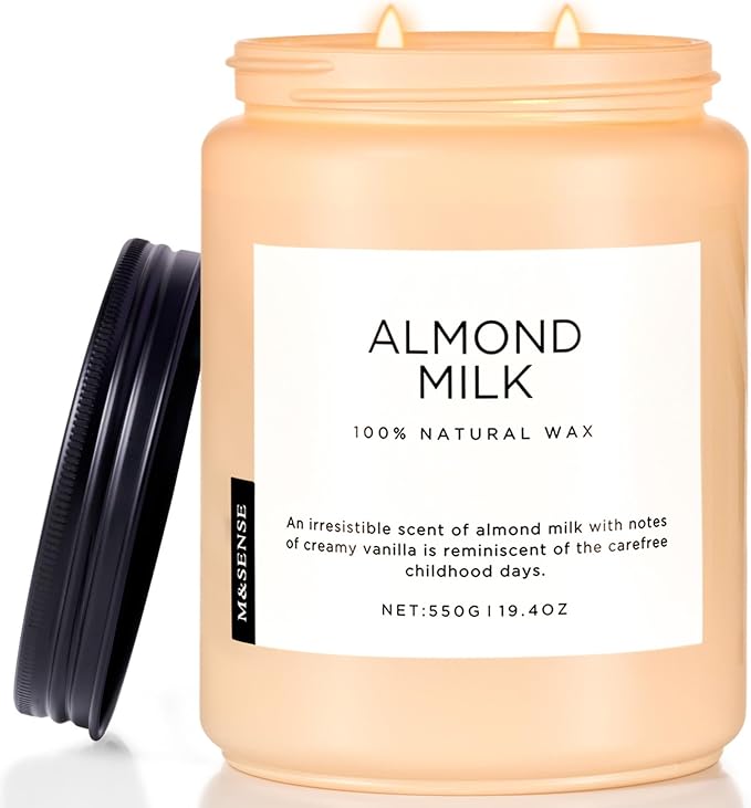 M&SENSE Almond Milk Scented Candles for Home, 19.4oz 110 Hours Long Lasting Non Toxic Natural Organic Soy Wax Relaxing Scented Candle Holiday Gift for Mom Women