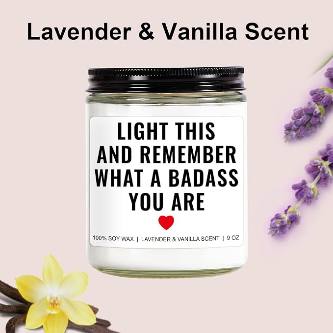 Younift You are a Badass Candle - Motivational & Inspirational Gifts for Women - Encouragement Gifts for Women, Men - Sobriety, Self Love, Self Care, Mental Health, Get Well Presents - 9 oz