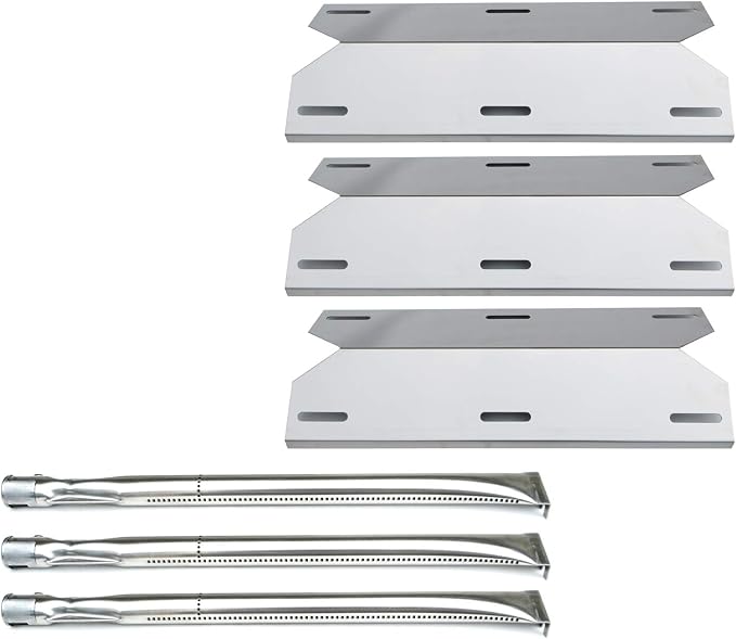 Parts Kit DG105 Replacement for Charmglow Home Depot 3 Burner 720-0230; 720-0036-HD-05 Gas Grill Burners & Heat Plates (Stainless Steel Burner + Stainless Steel Heat Plate)