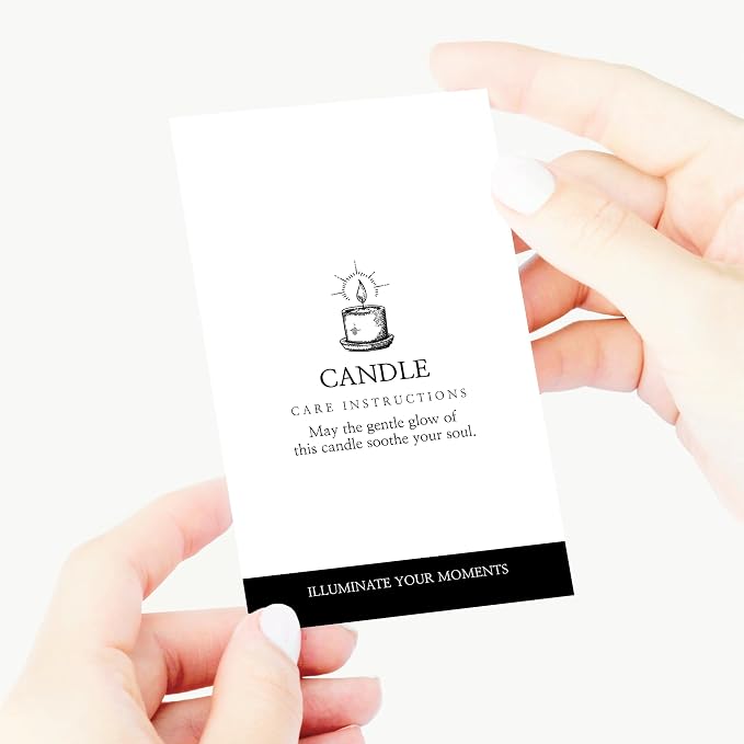 100 pack - Premium Handmade Candle Care Instruction Cards White Black 2x3.5 in, Small Business | Soy Bees Wax Melt, Candle Makers, Making Supplies Kit Set, Containers, Jars, Package