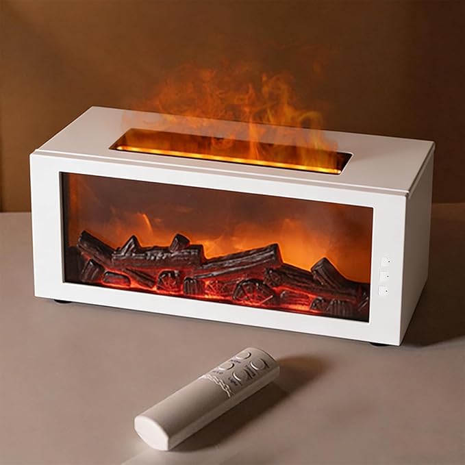 Essential Oil Diffuser,Fireplace Diffusers with 3 Aromatherapy Oils Set,300ml Color Flame Aroma Diffuser with Remote Control,Small Humidifier for Home Room Decor Gift for Women (White)