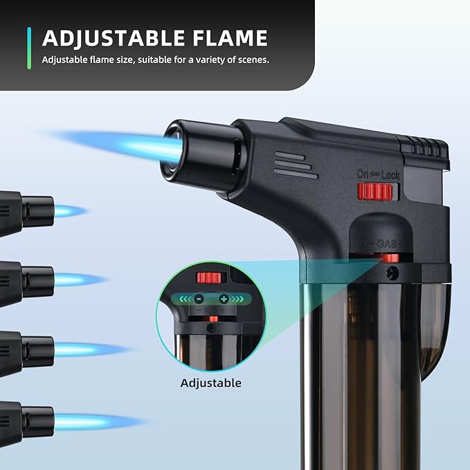 Torch Lighter, 5 Pack, Butane Lighters, Windproof Butane Refillable Jet Torch Flame Gas Lighter, Multi Utility Lighters for Candles Fireplaces Campfires BBQ Grill Pilot Lights (Without Fuel)