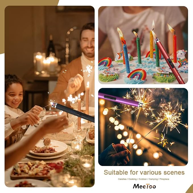 MeeToo Candle Electric Lighter Rechargeable USB Type-C Lighters for Candle Christmas Kitchen Camping Party, Gifts for Wife Women Men Nana Black