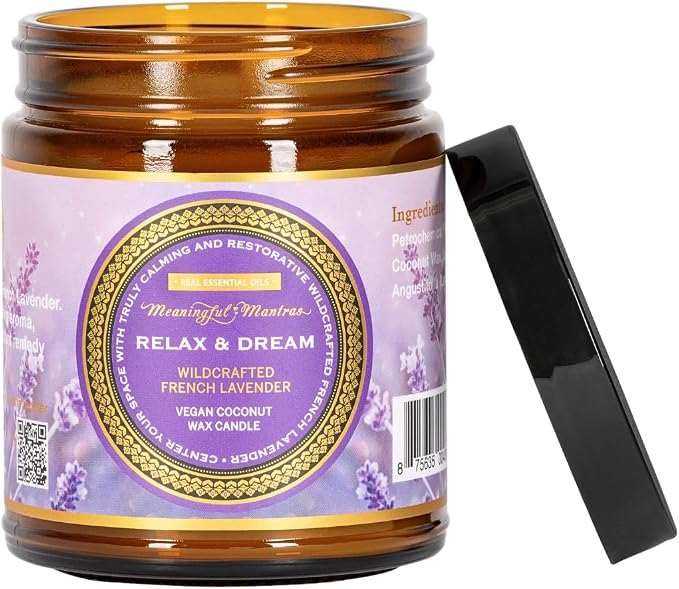 Relax & Dream Wildcrafted French Lavender Non-Toxic Vegan Coconut Wax Candle with Pure Essential Oils