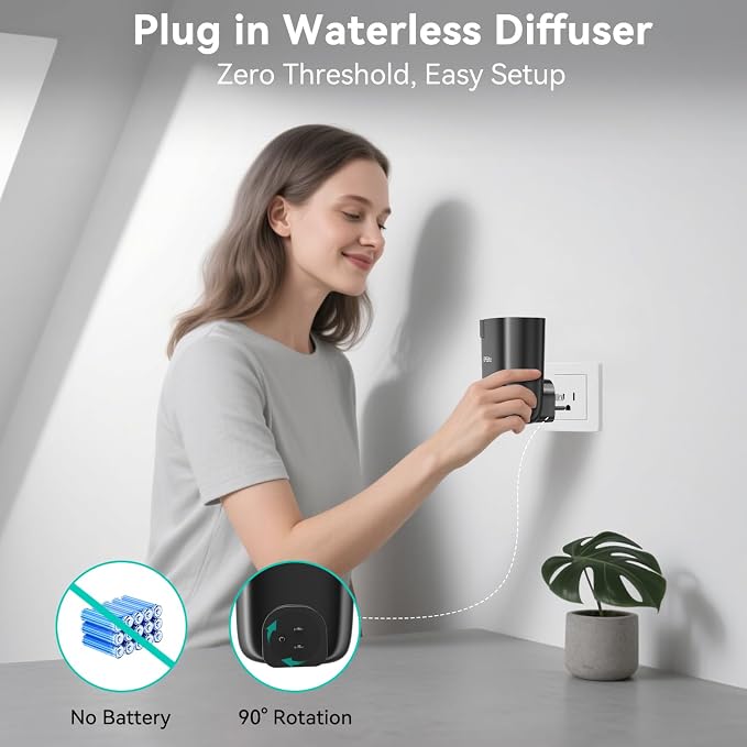 Waterless Diffuser, Plug in Diffuser for Essential Oils,Waterless Essential Oil Diffuser in Wall, Smart Bluetooth App Control, Up to 500 Sq.ft Coverage, Black