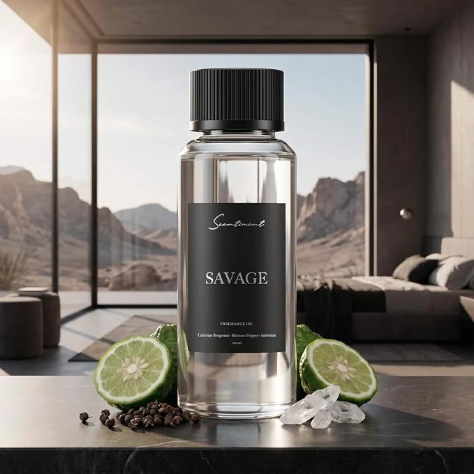 Scentiment Savage Diffuser Oil - Premium Hotel Scent with Notes of Calabrian Bergamot, Sichuan Pepper & Ambroxan Home Scent, Hotel Fragrance Oil Diffuser Refill - 4.06 fl oz (120 mL)