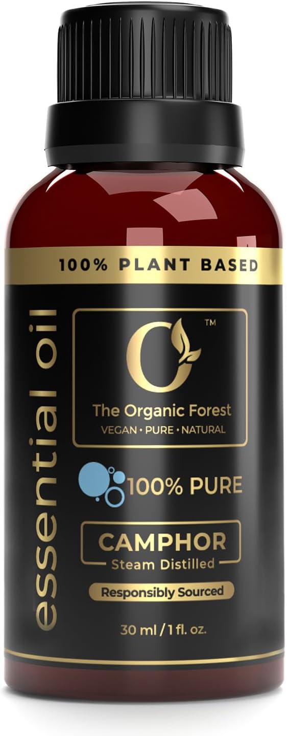 100% Plant Based Organic Camphor Essential Oil - Pure, Natural, Steam Distilled Camphor Oil for Aromatherapy, Skin and Hair Care | Alcanfor | Essential Oil for Humidifier & Diffuser