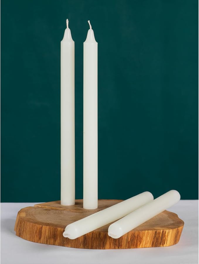 CANDWAX Ivory Taper Candles Pack of 4 - Slow Burning Dripless Unscented Straight Candles 10 inch - Ideal for Dinner Table - Smokeless Long Candlesticks