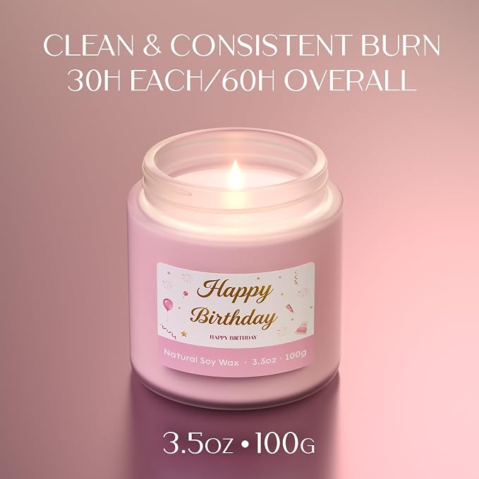 NORVENCE Birthday Candles, Scented Candles Gift Set, Stress Relief Candles for Home, Premium Soy Candle Set, Birthday Gifts for Women and Men (Birthday Pink, 7 oz)