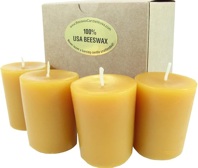 Beeswax Candle Works, Large 19-Hour Votives (Pack of 4) 100% USA Beeswax