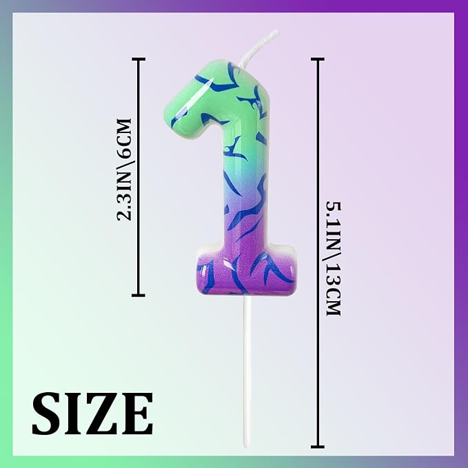 Number 1 Birthday Candle for Cake – Purple Green Gradient Number Candle with Mystic Rune Pattern, Decorative Cake Topper for Anniversary & Celebration