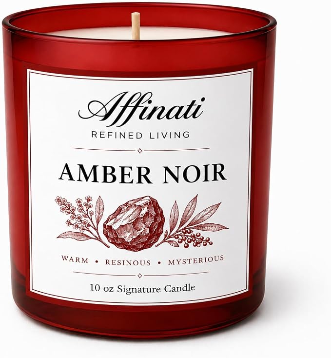 Affinati Amber Noir Signature Candle - 10 oz Luxury Soy Blend Wax Candle, Long-Lasting Home Fragrance