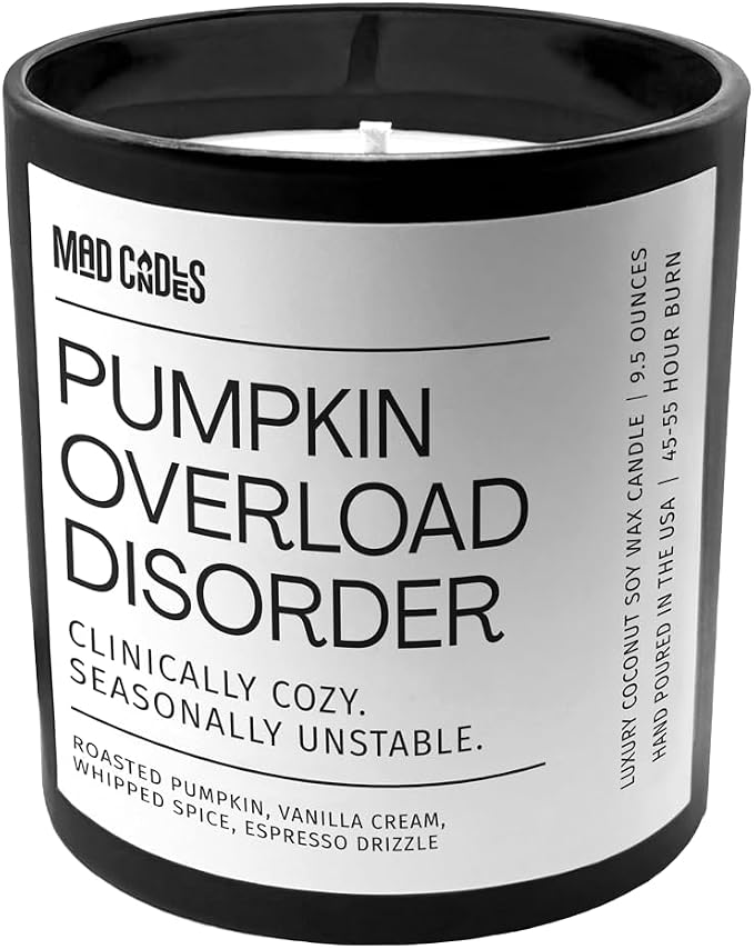 – Pumpkin Overload Disorder | Luxury Fall Scented Candle for Home Décor | 9.5oz Coconut Soy Wax | Non Toxic Long Burn Candle Jar | Pumpkin Spice Candle for Autumn Vibes