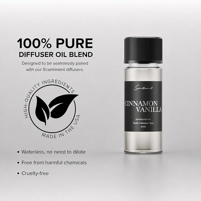 Scentiment Cinnamon Vanilla Diffuser Oil - Premium Hotel Scent with Notes of Cinnamon, Vanilla & Spice Home Scent, Aromatherapy Fragrance Oil Diffuser Refill - 0.68 fl oz (20 mL)