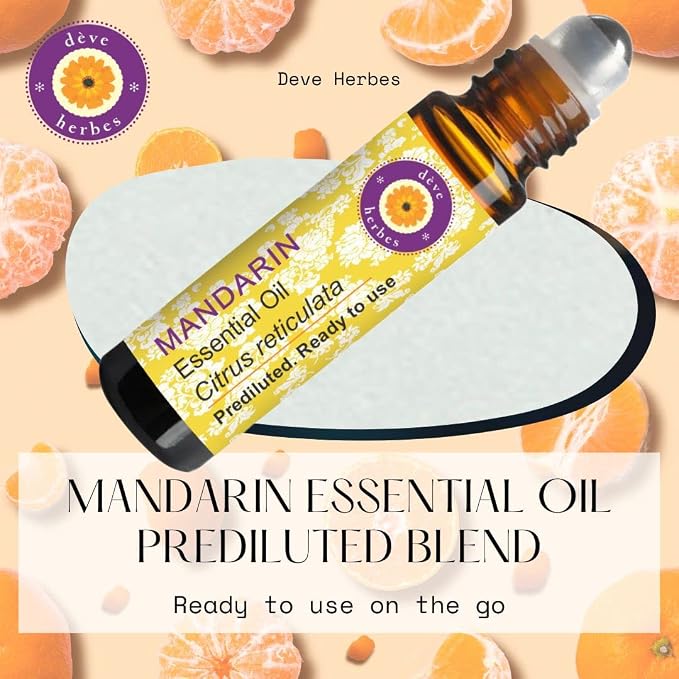 Deve Herbes Mandarin Essential Oil (Citrus reticulata) Pre Diluted Ready to Use Roll-on Blend for Aromatherapy and Topical Skin Application for Kids and Adults 10ml (0.33 oz)