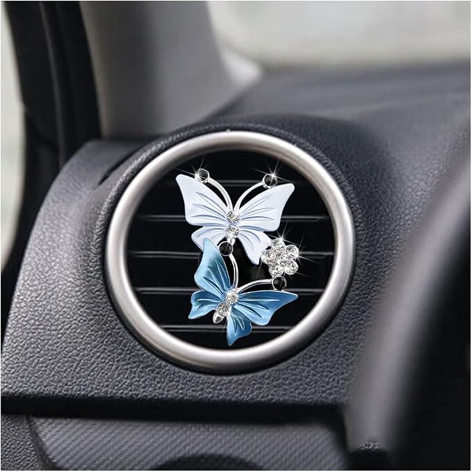 1PC Car Air Fresheners Vent Clips, Cute Dual Butterfly Diamond Rhinestone Car Vent Clip, Air Outlet Perfume Diffuser, Sparkly Bling Car Interior Decoration Accessories for Girls Women