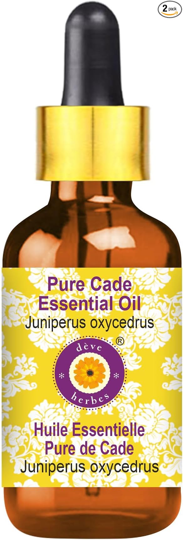 Deve Herbes Pure Cade Essential Oil (Juniperus oxycedrus) with Glass Dropper Steam Distilled 10ml (0.33 oz)