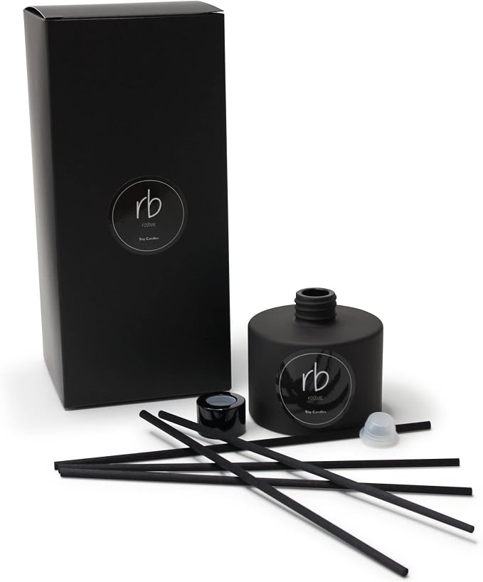 rosbas Cinnamon Vanilla Reed Diffuser Set - Black Glass Bottle - 6 fl oz with Elegant Gift Box - High Performance Fiber Reeds - Handcrafted in USA