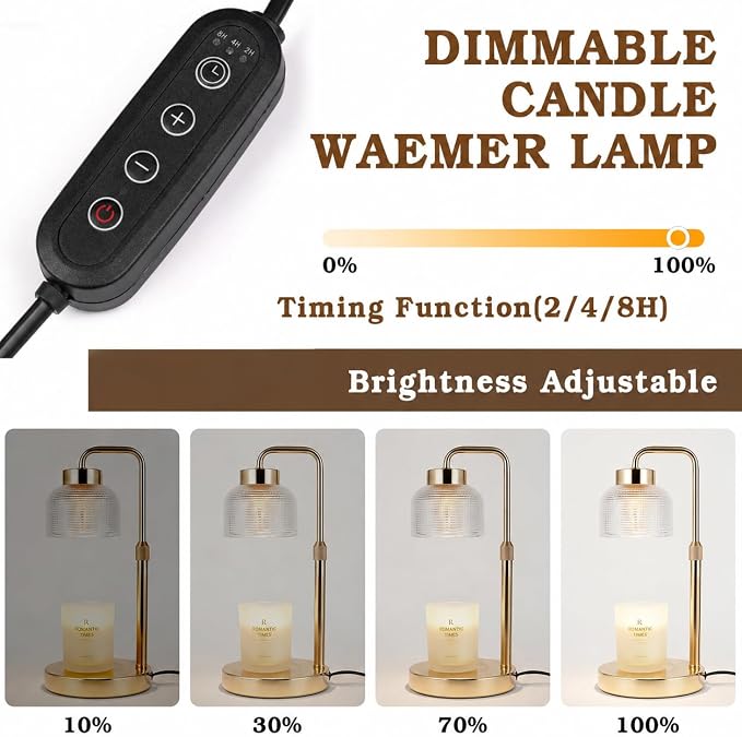 Funistree Candle Warmer Lamp with Timer Dimmer, Adjustable Height Birthday Gifts for Women Mom, Modern Vintage Gold Candle Warmer, Vintage Home Decor for Scented Jar with 2 Bulbs