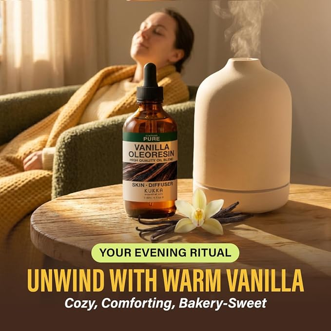 100% Pure Vanilla Oil - 4 Fl Oz Vanilla Essential Oil for Hair, Skin, Diffuser, Aromatherapy & DIY Soap Making Scent