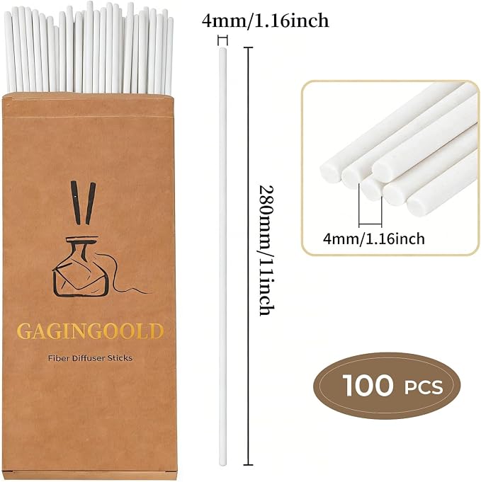 100 PCS Reed Diffuser Sticks, 11 Inch Fibre Diffuser Replacement Stick for Essential Oil Diffuser Refill, 4 mm Thick Aroma Diffuser Sticks for Home Office Bathroom Bedroom, White