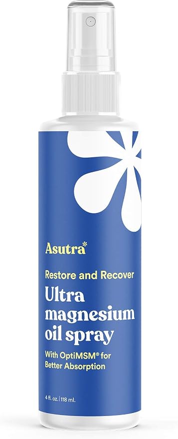 ASUTRA Zechstein Ultra Pure Magnesium Oil Spray for Feet with OptiMSM, Topical Magnesium Spray for Leg Cramps, Muscle Recovery, and Better Sleep, Concentrated Athletic Recovery Formula (4 Fl Oz)
