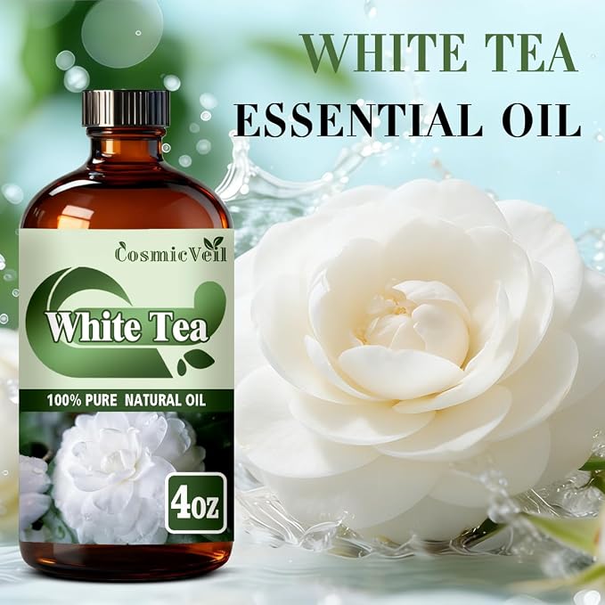 White Tea Essential Oil White Tea Oil for Aroma Diffuser,Humidifier,Home Fragrance,Cleaning,Body Care,Massage,Yoga,DIY Candle,DIY Soap CosmicVeil（White Tea，4 Fl Oz (Pack of 1)）