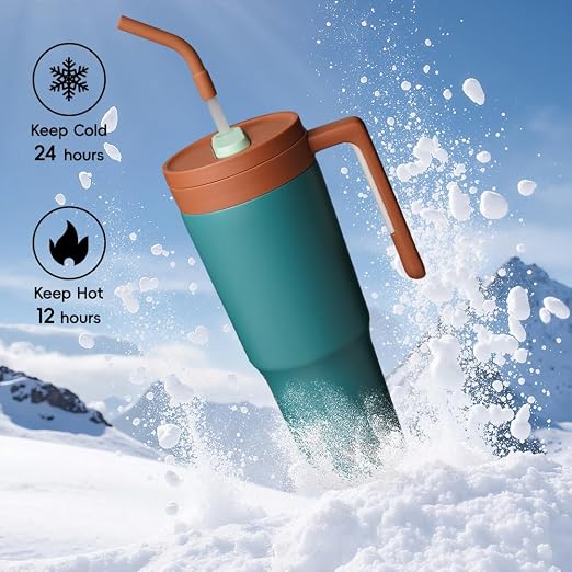 Konokyo 12 Pack 40 Oz Tumblers with Handle and Straw, Bulk Vacuum Insulated Stainless Steel Travel Mugs with Lids for Office, Events and Group Orders Lake Blue
