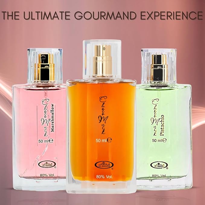 Al-Rehab Choco Musk Perfume - Original, Marshmallow & Pistachio Eau de Parfum Sprays 50ml (1.65 oz) | Gourmand Perfume with Chocolate & Vanilla | Long-Lasting Sweet Fragrances (Bundle)