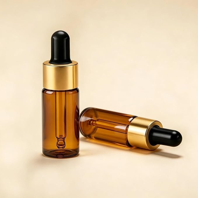 Elfenstall- 10pcs 10ml 1/3oz Gold Amber Glass Bottle Sample Vial with Glass Eye Dropper Refillable Containers for Essential oils Perfume oils or other Liquids