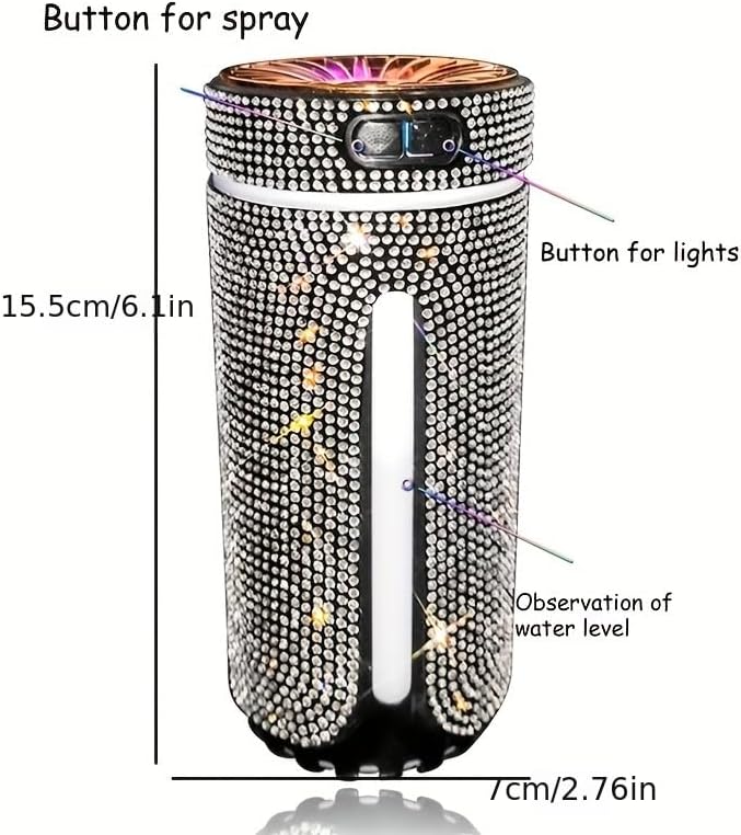 Bling Rhinestone Car Diffuser Humidifier USB Car Essential Oil Car Diffuser Humidifier Aromatherapy Portable Mini Humidifier for Car, Office, Room (Pink)