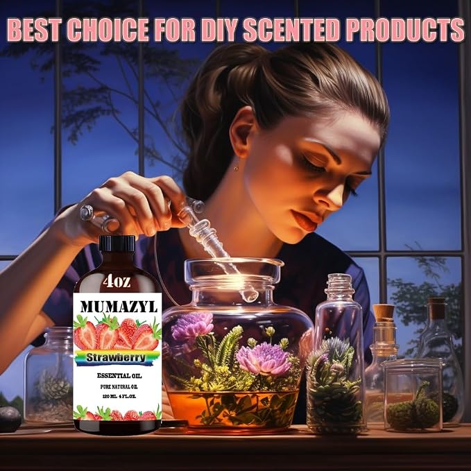 Strawberry Essential Oil, Strawberry Oil 4 Fl Oz 120ML for Diffuser Humidifier Yoga Cleaning DIY Candle Soap Making MUMAZYL Essential Oils