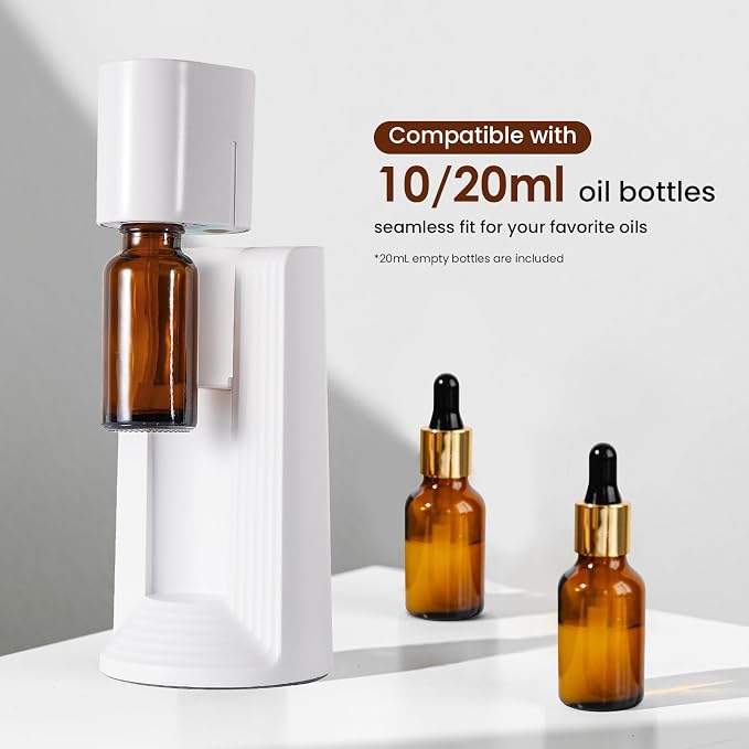 Waterless Essential Oil Diffuser, Portable Aromatherapy Diffuser, Fit for 10-20mL Essential Oil Bottles, 3 Timer & 3 Mist Level, Rechargeable Mini Scent Diffuser for Home, Room, Car and Office (White)