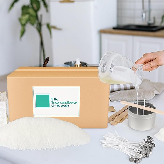 5LB Natural Pearled Candle Making Kit with 50 Cotton Wicks, Reusable and Refillable Pearled Candles for DIY Sand Candle Making