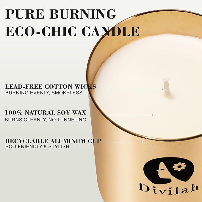 Lavender Scented Candles, 65 Hour Long Lasting Non Toxic Natural Soy Wax in Gold Aluminum Jar, Luxury Large Home Decorative Scented Candle, Relaxing Aromatherapy Gift for Women & Men, 9.9oz