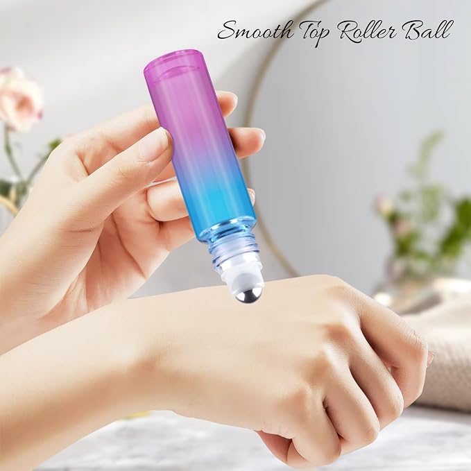 10ML Essential Oil Roller Bottles, 4 Pack Colorful Oil Roller Bottles for Essential Oils, Roll on Bottle with Stainless Steel Balls(4 Labels, Opener, Funnel, Dropper Included)