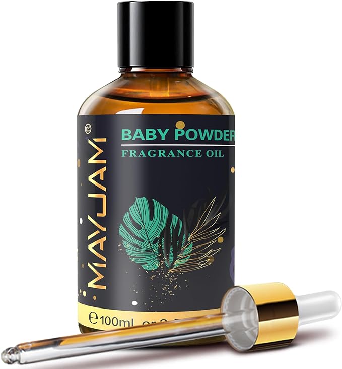 MAYJAM 100ML/3.38FL.OZ Baby Powder Fragrance Oils with Glass Dropper, Essential Oils for Diffusers, Long Lasting Scented Oils for Soap Candle Making