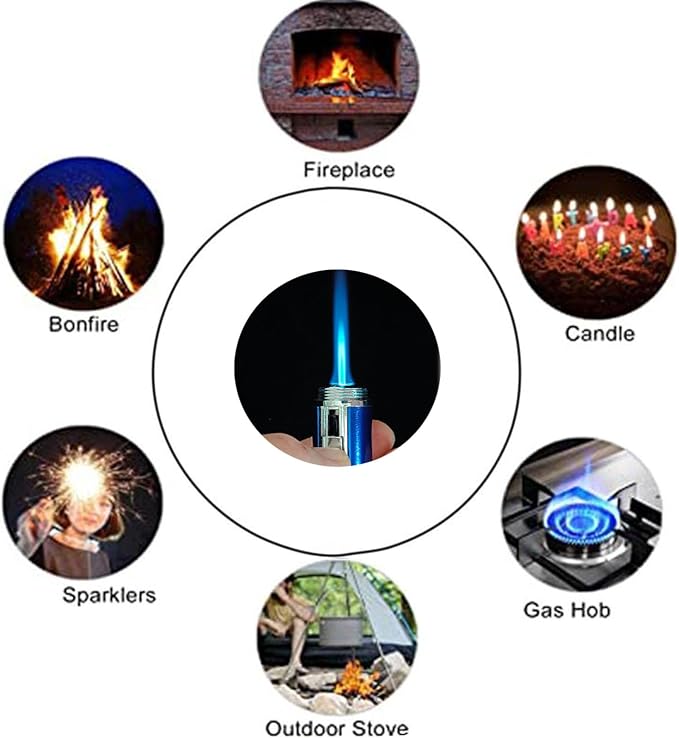 Torch Lighter,Handheld Multifunctional All-in-One Tube Built-in Detachable Windproof Lighter,Outdoor,Indoor,Camping,Candle,Birthday,Blue